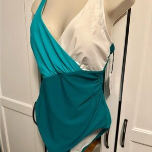 NWT Shade & Shore Teal and White One Piece Swimsuit